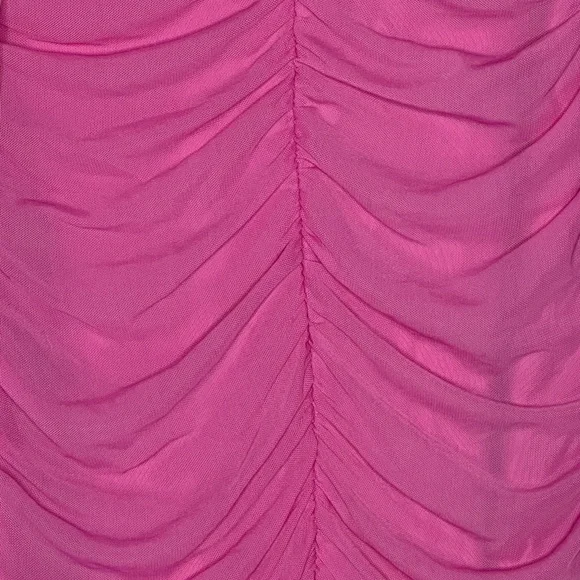 NWT Oh Polly Yara Hot Pink Long Sleeve Ruched Mini Bodycon Dress 6 - Picture 9 of 11